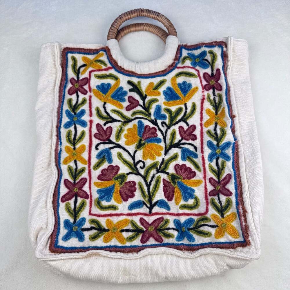 Ring Bag Hand Embroidered Crewel Embroidery Purse boho chic
